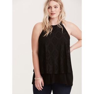 Torrid Black Double Layer Split Back Crochet Top 2 Plus Size